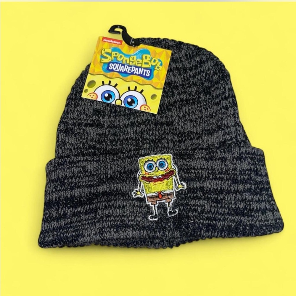 NWT Nickelodeon SpongeBob Gray/Black Knit Beanie Hat